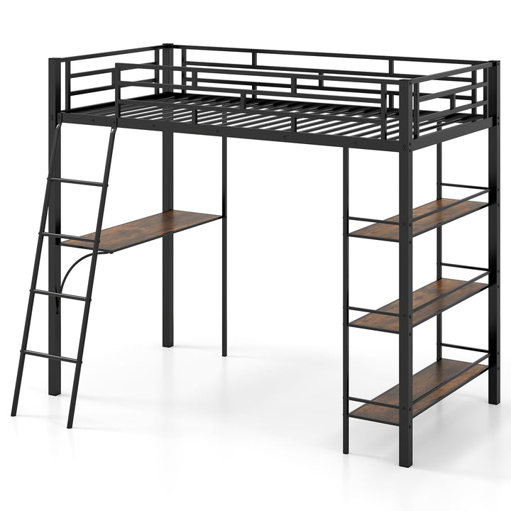 Giantex Twin Size Loft Bed with Desk & Shelves for Kids