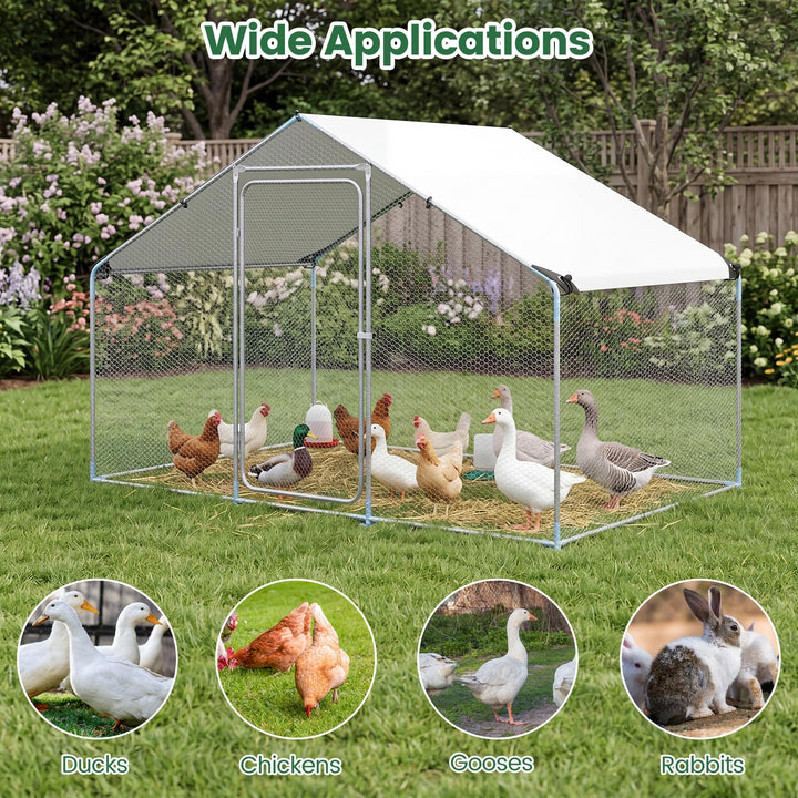 Giantex 9.8 x 6.7 x 6.6 FT Large Metal Chicken Coop with Waterproof Cover