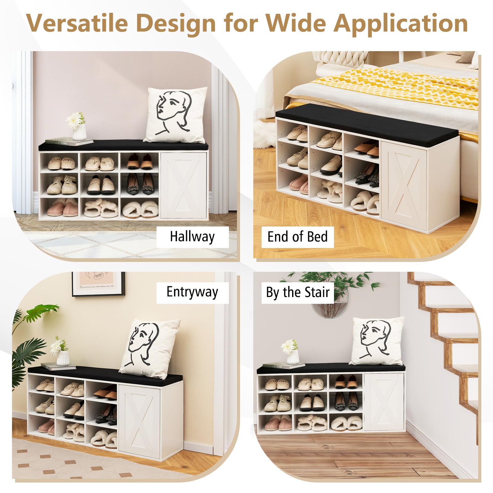 Giantex Shoe Bench, 3 Tier 9 Cubes Storage Bench with Adjustable Shelves (Rustic Brown)