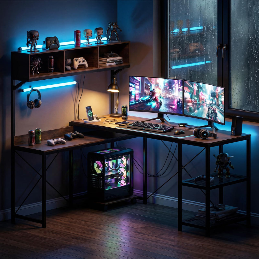 Giantex 62" L-Shaped Computer Desk with Power Outlets