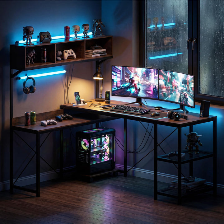 Giantex 62" L-Shaped Computer Desk with Power Outlets