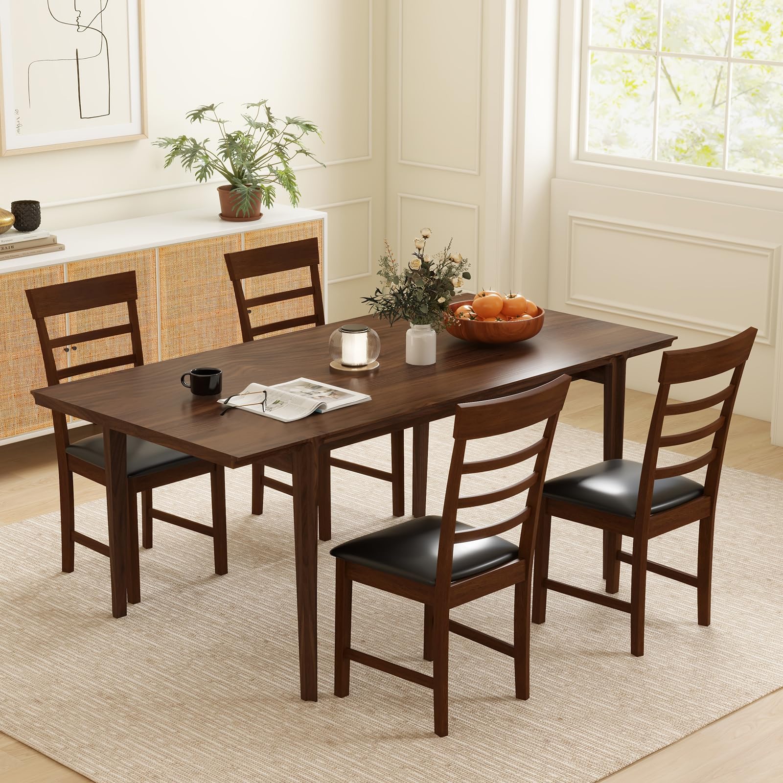 Giantex Wooden Dining Chairs Set of 2/4, PU Leather Upholstered Kitchen Chairs w/Rubber Wood Frame