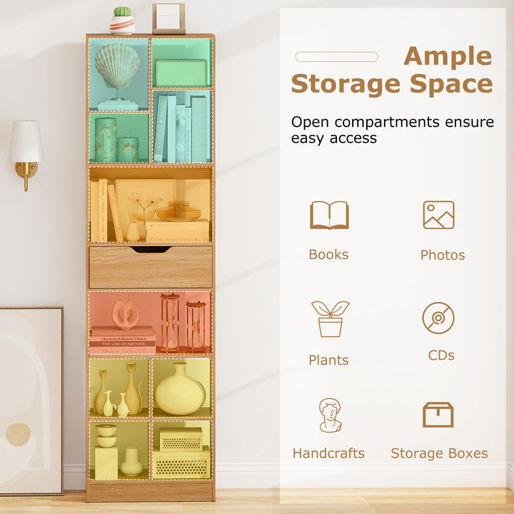 Giantex Bookcase with Drawer 71" Tall Freestanding Storage Organizer(8-Tier)