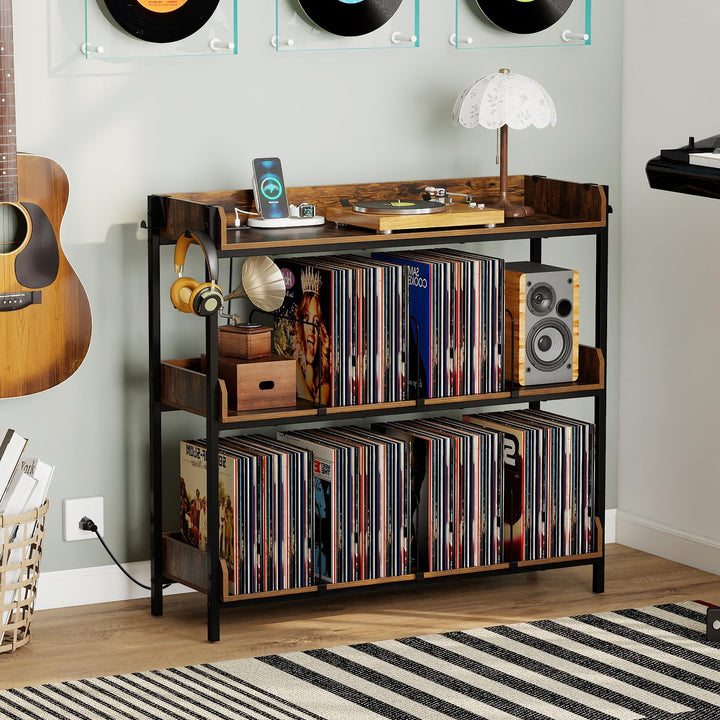 Giantex 41 Inch Record Player Stand with 6 Metal Dividers