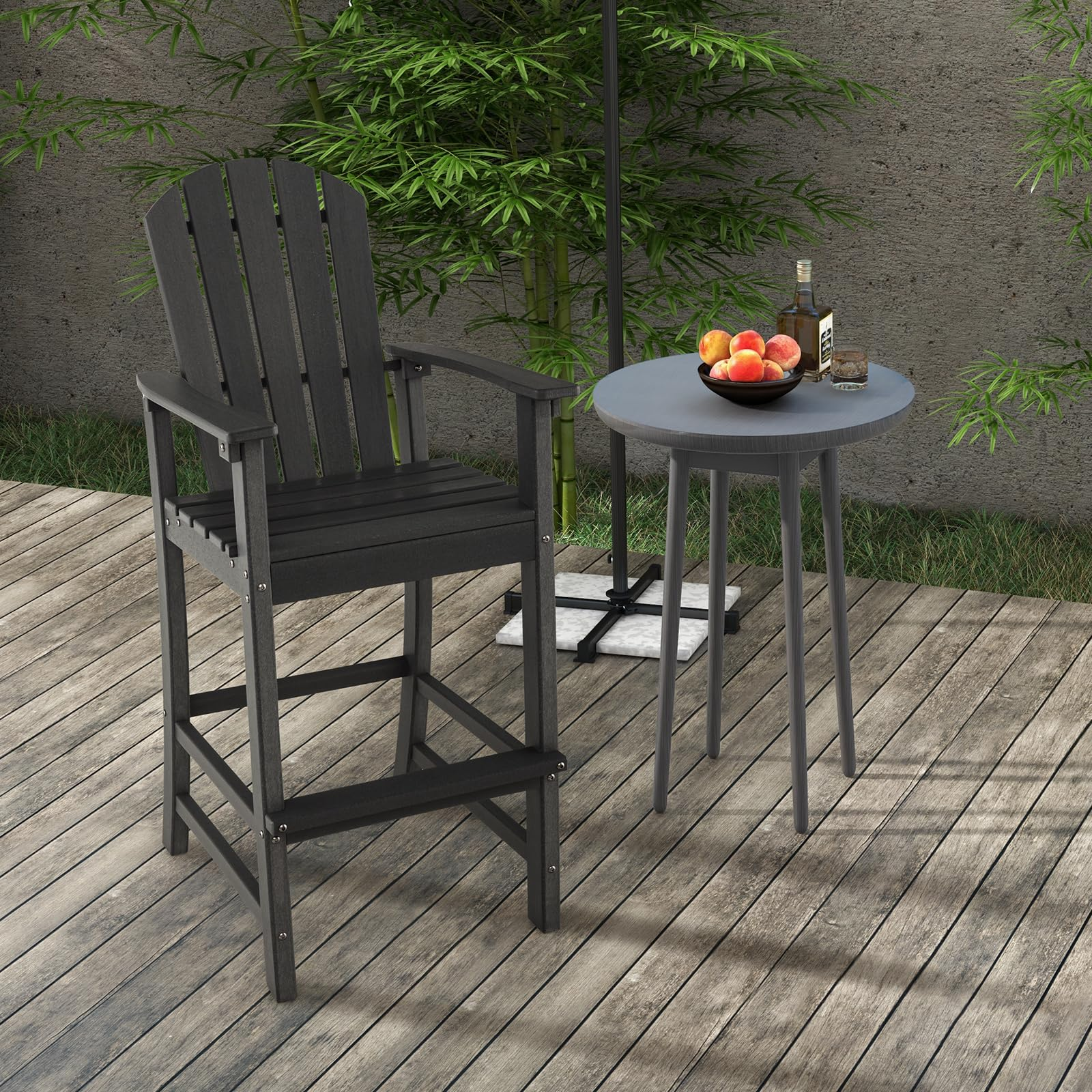 Giantex Outdoor HDPE Bar Stool, Tall Adirondack Chair with Armrests and Footrest, 30 Inches Counter Height Bar Stool