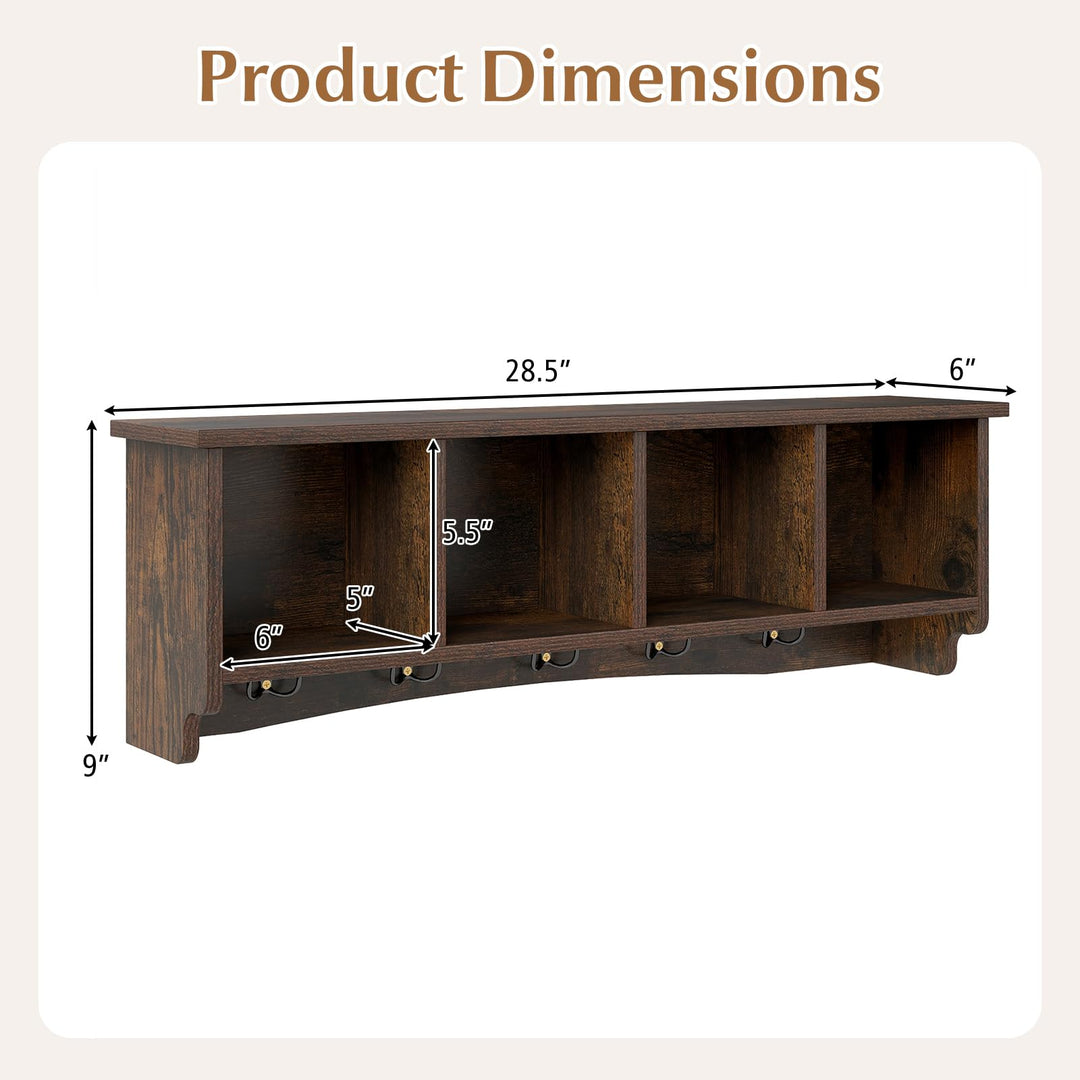 Giantex Wall Mounted Coat Rack with 4 Cubbies &amp; 5 Double Hooks