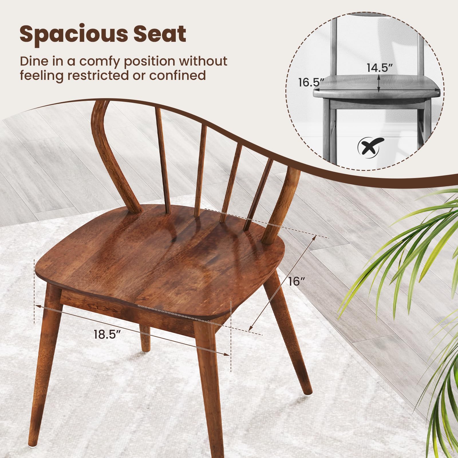 Giantex Wooden Dining Chairs Set of 2/4, Windsor Kitchen Chairs w