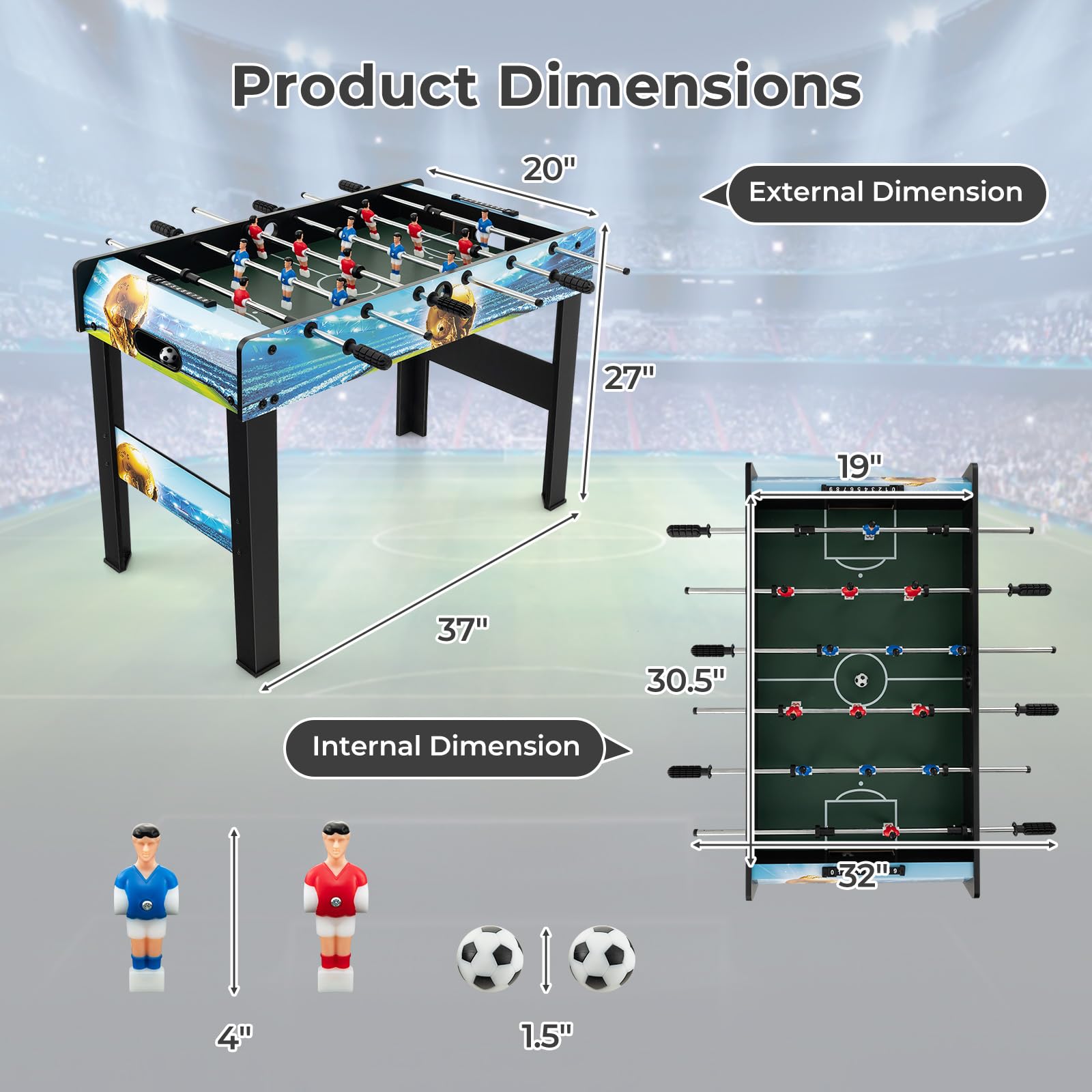 Giantex Foosball Table, 37" Foosball Table Adult Size, with 2 Balls, Score Keeper, Removable Legs