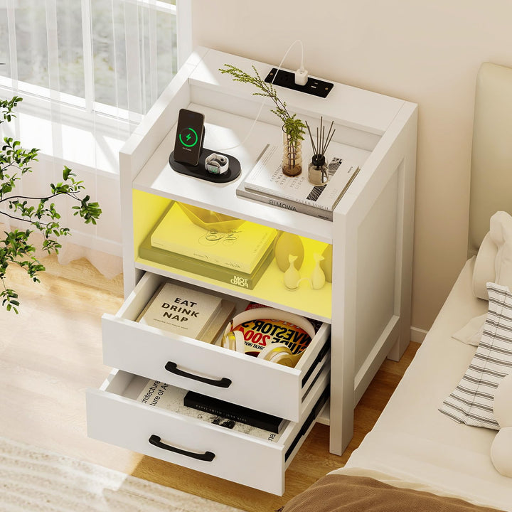 Giantex LED Nightstand with Charging Station Set of 1/2 Bedside Table