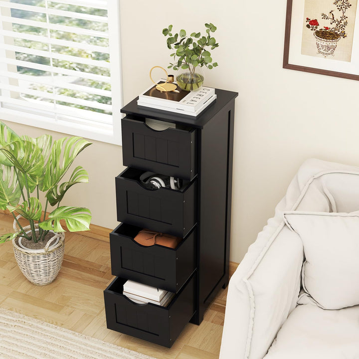 Giantex 32.5” Bathroom Storage Cabinet 4-Drawer Wooden Side Storage Organizer with Anti-Tipping Device