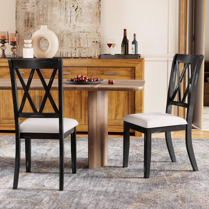 Giantex Wooden Dining Chairs Set of 2/4 Upholstered Kitchen Chair w/Distressed Rubber Wood Legs Curved Cross Back