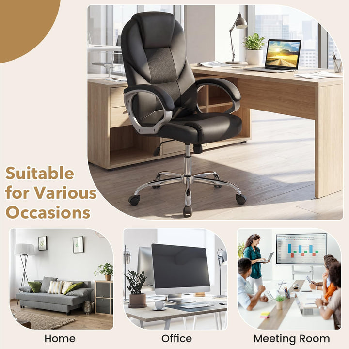 Giantex Leather Office Chair | Ergonomic Mesh Executive Chair with Padded Armrests &amp; Rocking Backrest