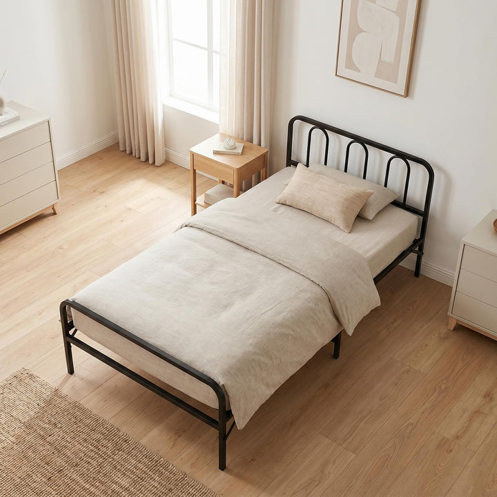 Giantex Foldable Metal Twin Bed Frame with Headboard and Footboard