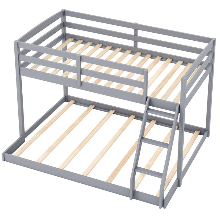 Giantex Twin Over Full Bunk Bed Solid Wood Kids Bunk Bed with Full-Length Guardrails & Ladder