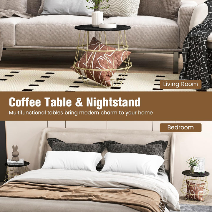 Giantex Round Coffee Table, Faux Marble Side End Table with Gold Metal Frame & Removeable Top
