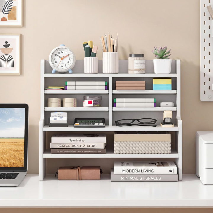 Giantex Desk Organizer | Wooden 6 Tier Storage Rack with 2 Removable Shelves