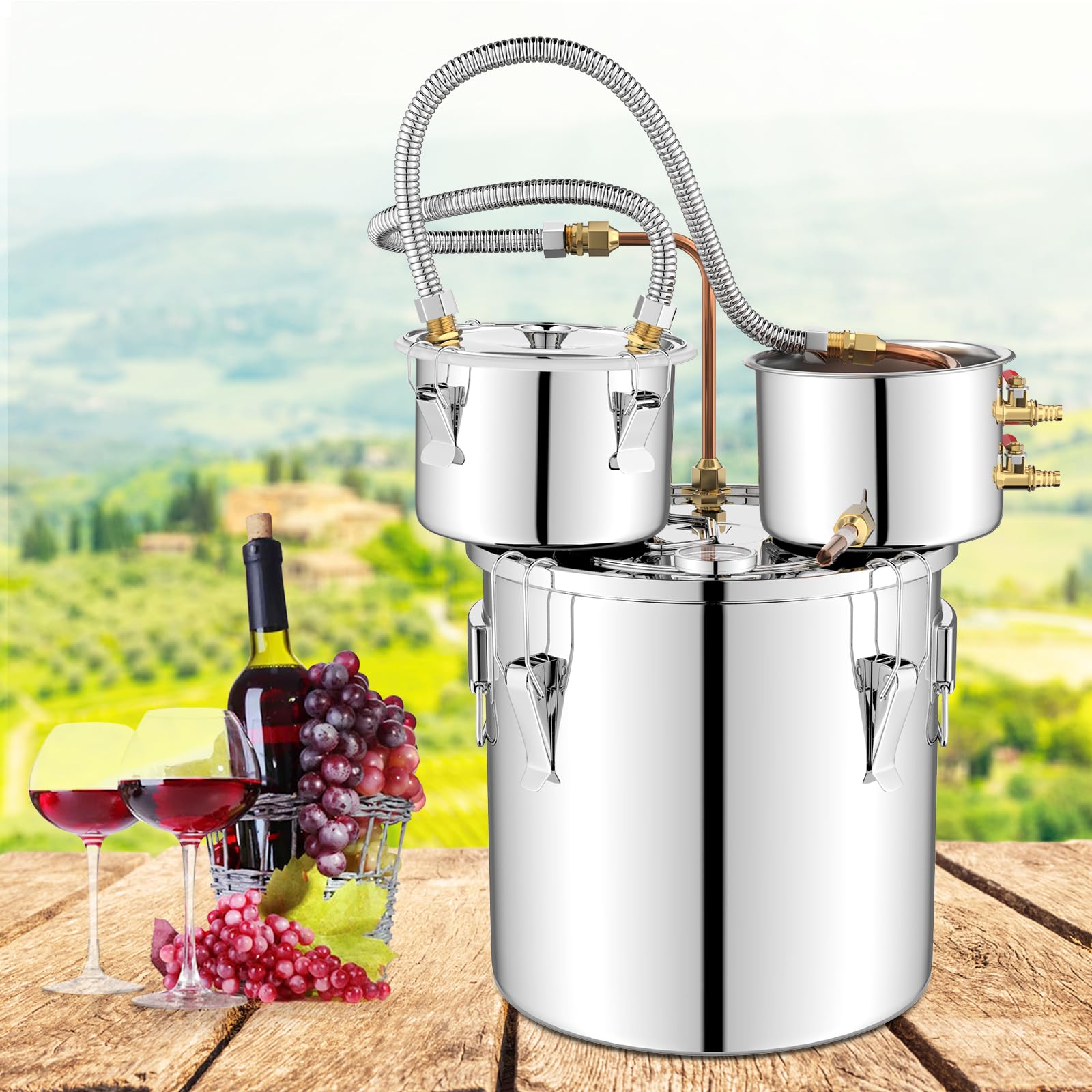 Giantex 5 or 10 Gal Alcohol Still, 3 Pots Stainless Steel Water, Alcohol, Oil Distiller Kit with Built-in Thermometer