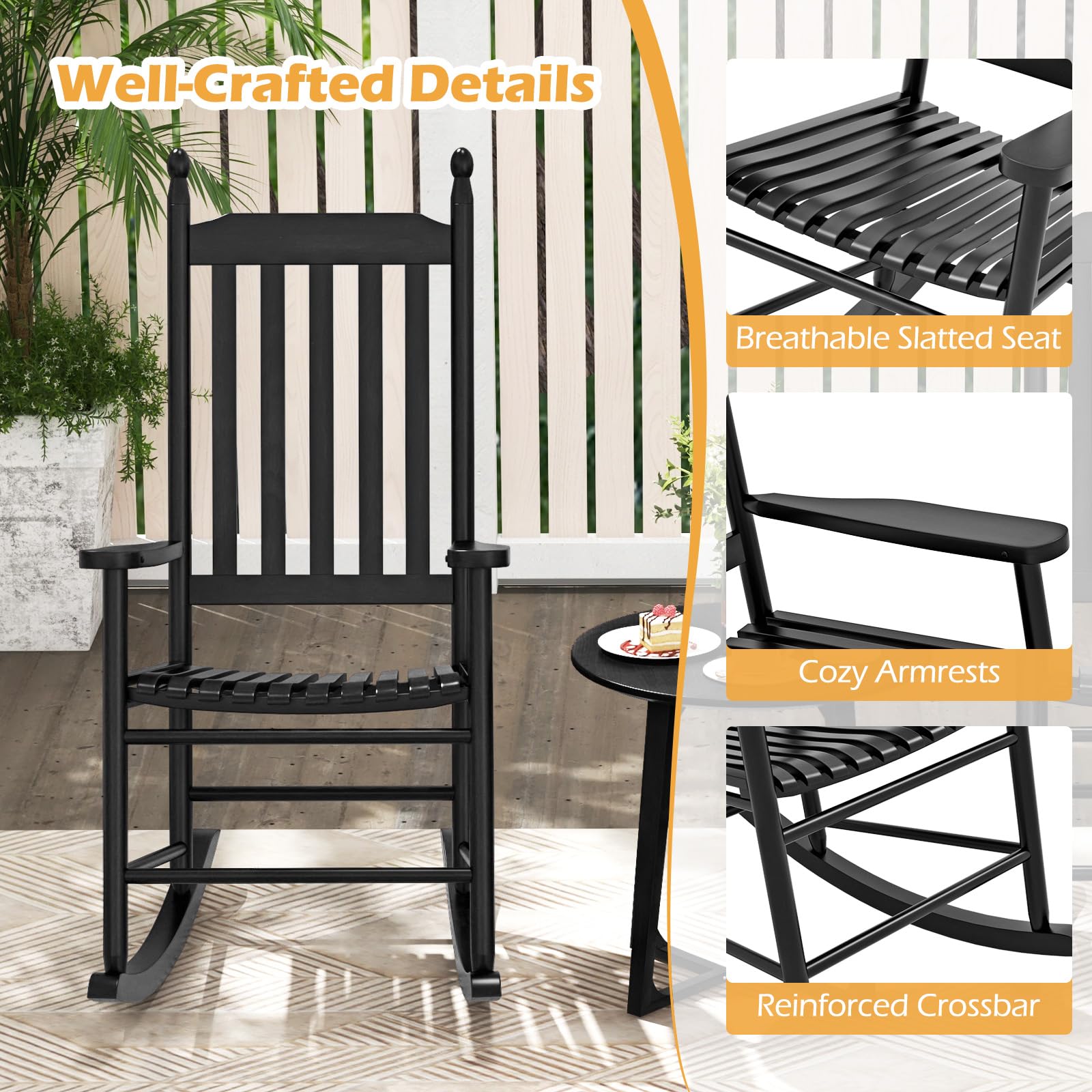 Giantex Outdoor Rocking Chair Set, All Weather Patio Rocker w/Solid Rocking Base & High-Back