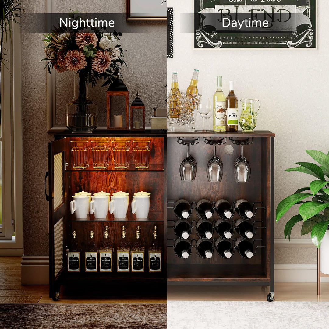Giantex Wine Bar Cabinet with LED Light Kitchen Buffet Sideboard