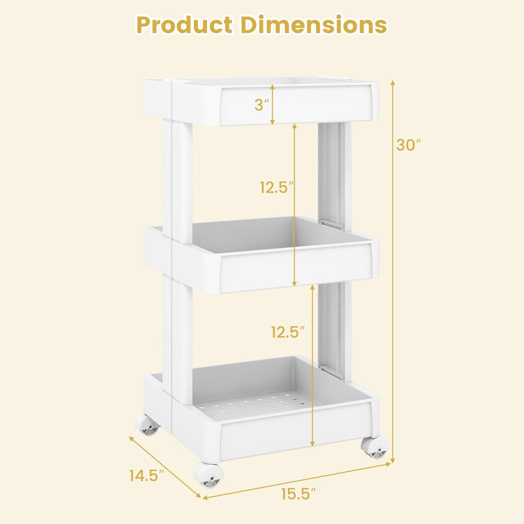 Giantex 3-Tier Rolling Storage Cart w/Shelving Unit for Kitchen