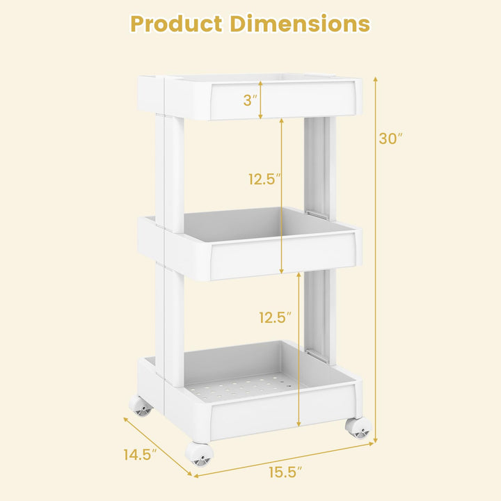 Giantex 3-Tier Rolling Storage Cart w/Shelving Unit for Kitchen
