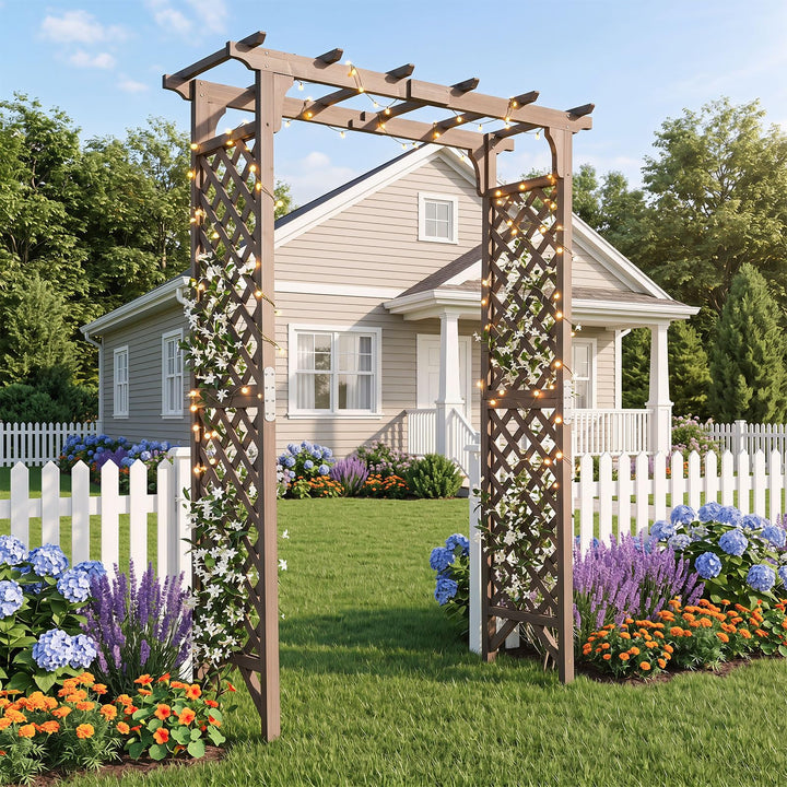 Giantex 85" Wood Garden Arch Trellis with Flat Top for Climbing Plants