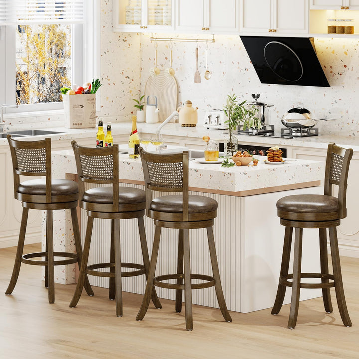 Giantex 30" Bar Height Bar Chairs with PE Rattan Backrest Upholstered Leathaire Barstools