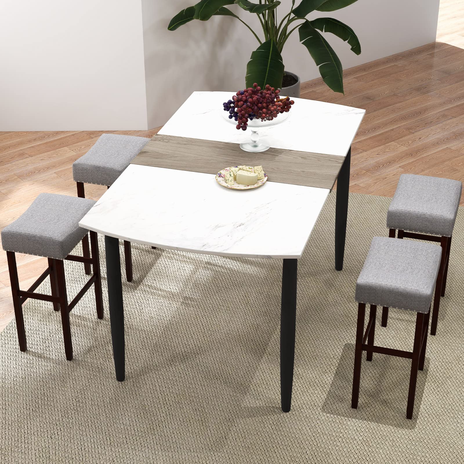 Giantex 29.5" Bar Height Bar Stools Set of 4 - Backless Saddle Barstools with Nailhead Linen Foam Seat