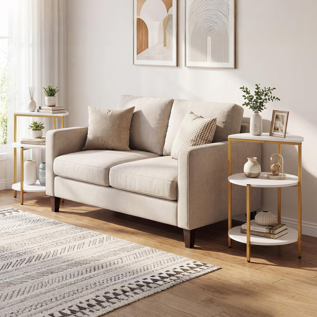 Giantex 3-Tier Round Side Table - Wood Bedside Sofa End Table with Storage Shelves &amp; Metal Frame