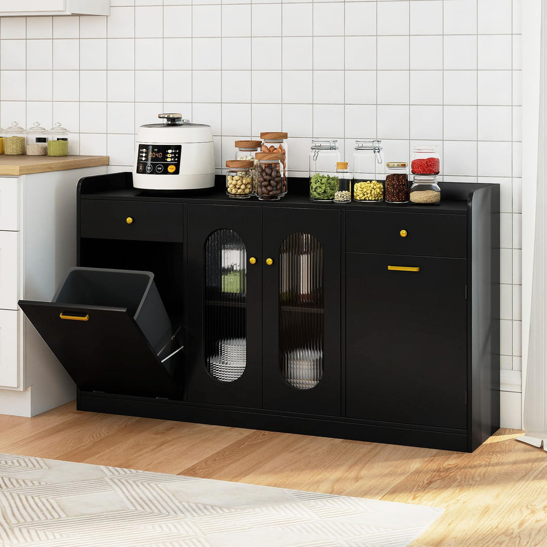 Giantex 55" Farmhouse Buffet Cabinet w/Hidden Tilt Out Trash Can