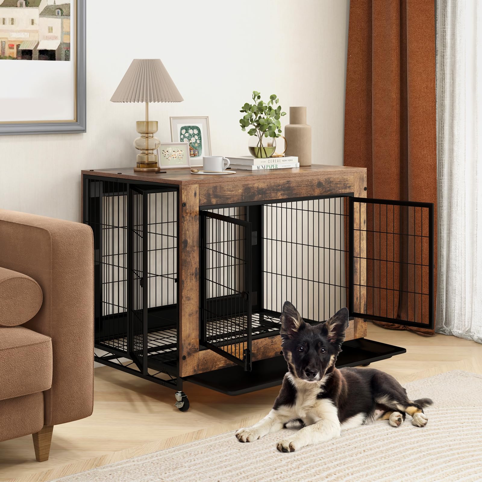Giantex Dog Crate Furniture with Wheels