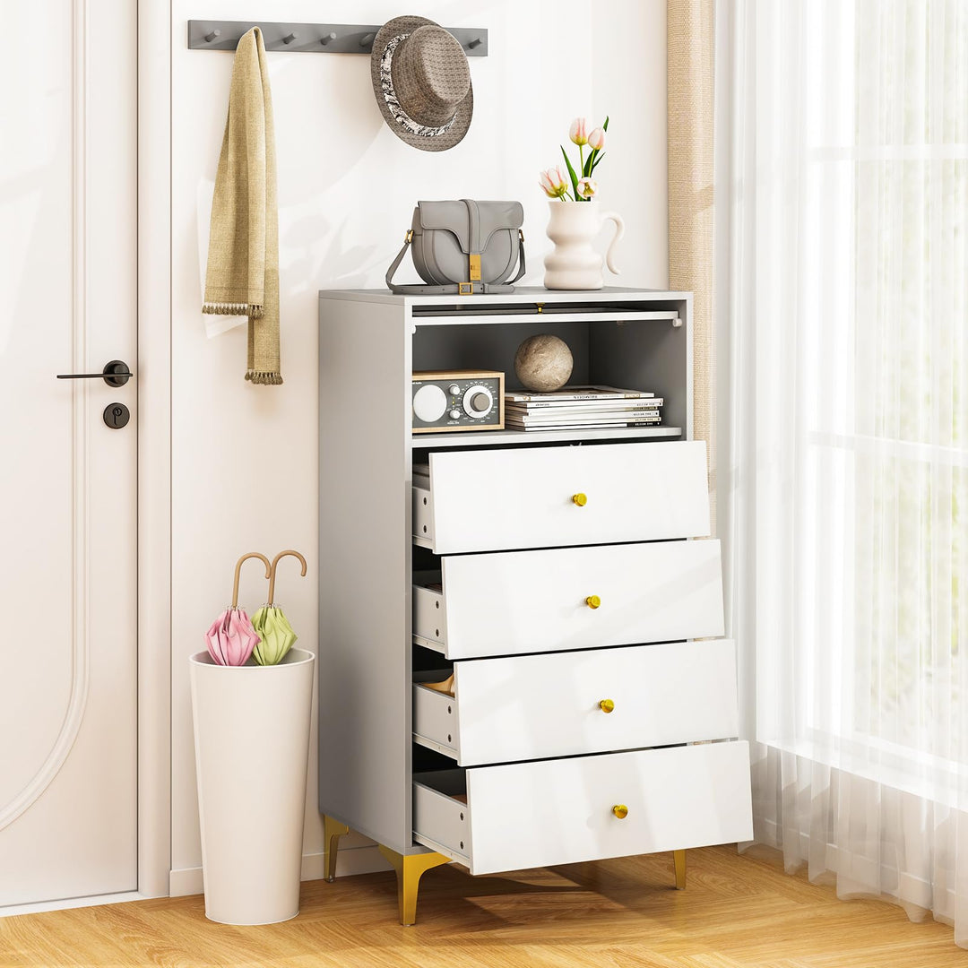 Giantex 4-Drawer Dresser with Flip Up Fluted Glass Door