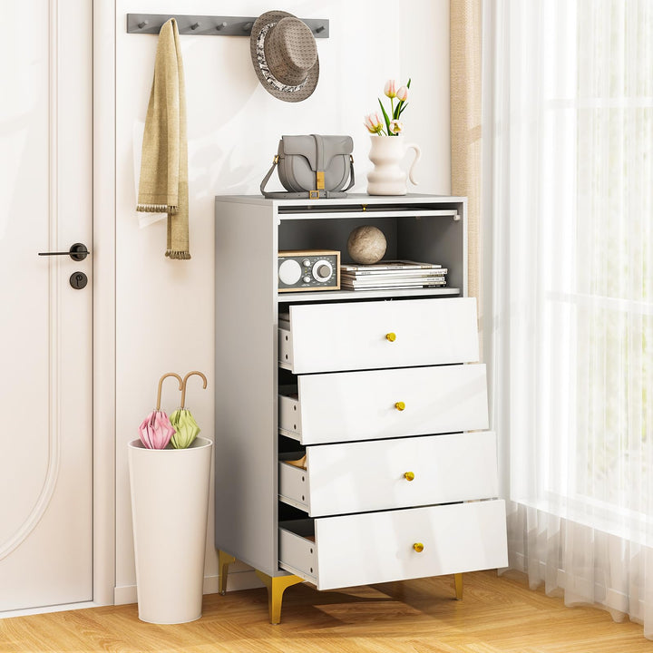 Giantex 4-Drawer Dresser with Flip Up Fluted Glass Door