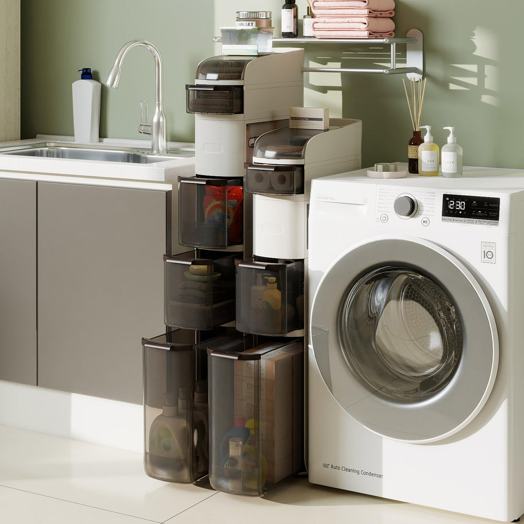 Giantex 5-Tier Narrow Bathroom Storage Cabinet with Drawers and Tissue Box