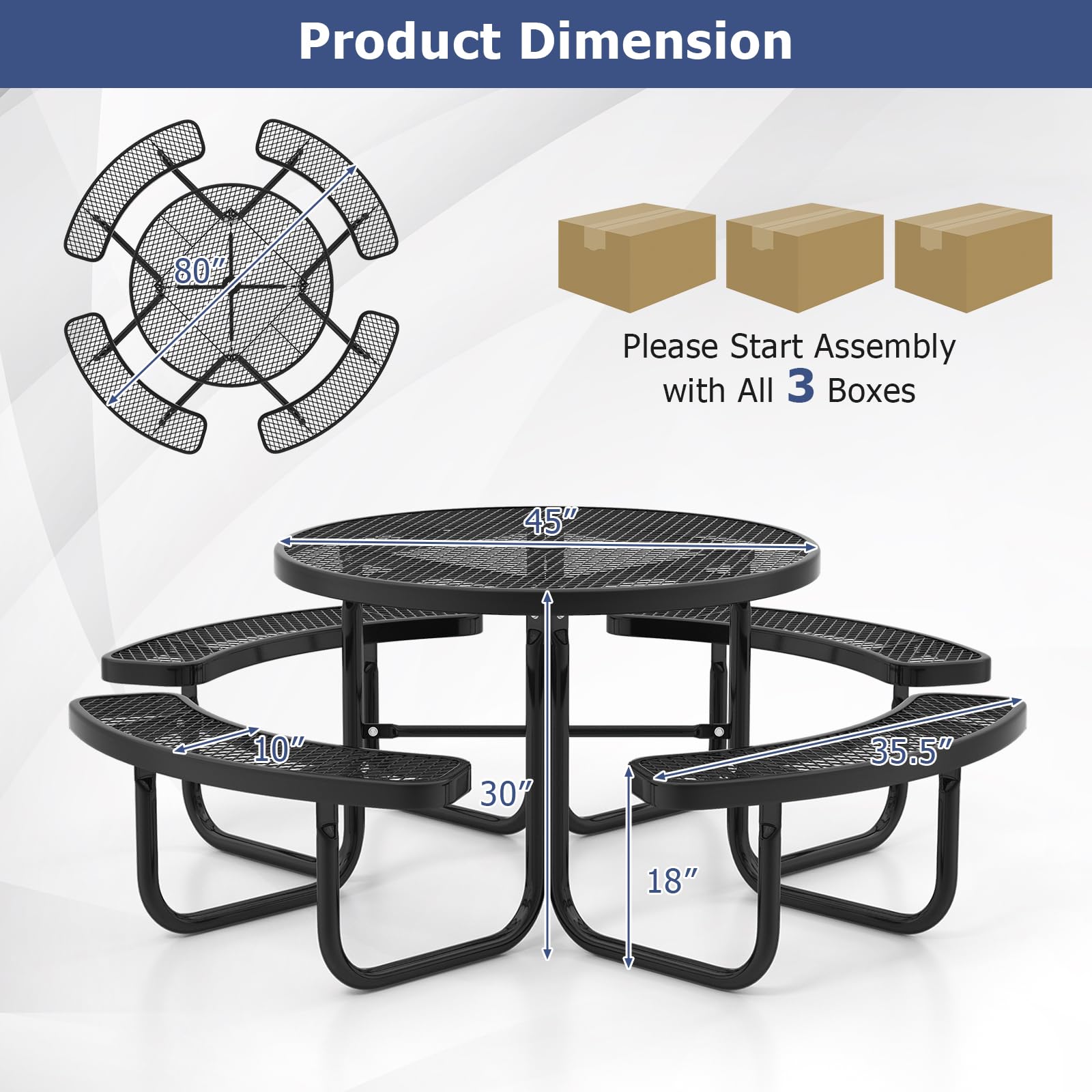 Giantex Round Picnic Table Set for 8 Persons, 45 Inch Outdoor Table and Bench Set with Umbrella Hole