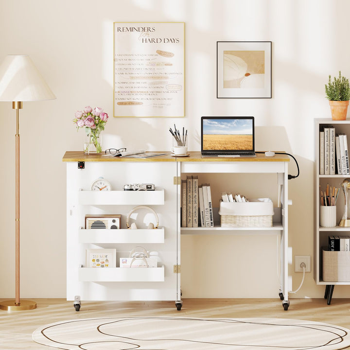 Giantex Folding Sewing Table with Charging Station