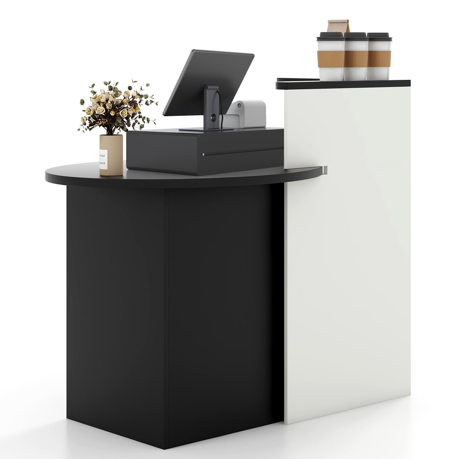 Giantex Reception Desk, Front Counter Desk with Lockable Drawer, Checkout Table with Round Tabletop