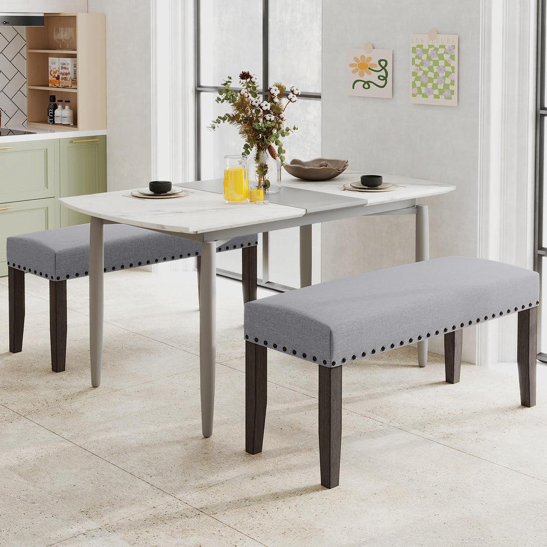 Giantex 42.5” Upholstered Entryway Bench, Set of 1/2 Dining Bench with Nailhead Trim