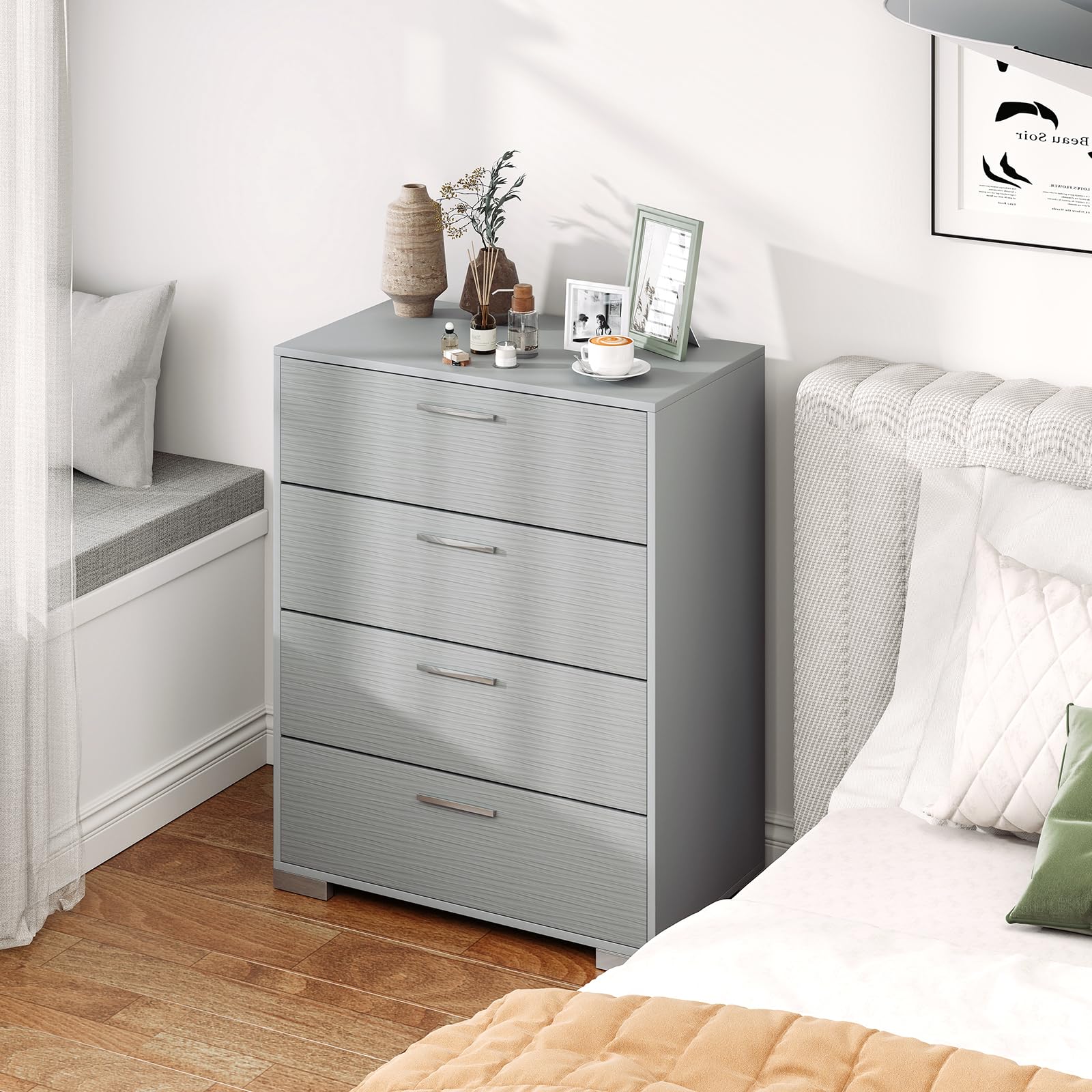 Giantex Storage Cabinet with 4 Drawers, Metal Legs & Handles, Anti-Toppling Devices, Tall Cabinet