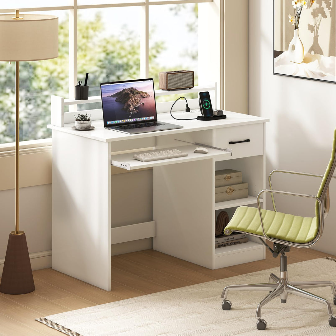 Giantex White Desk with Drawers Modern Home Office Desk