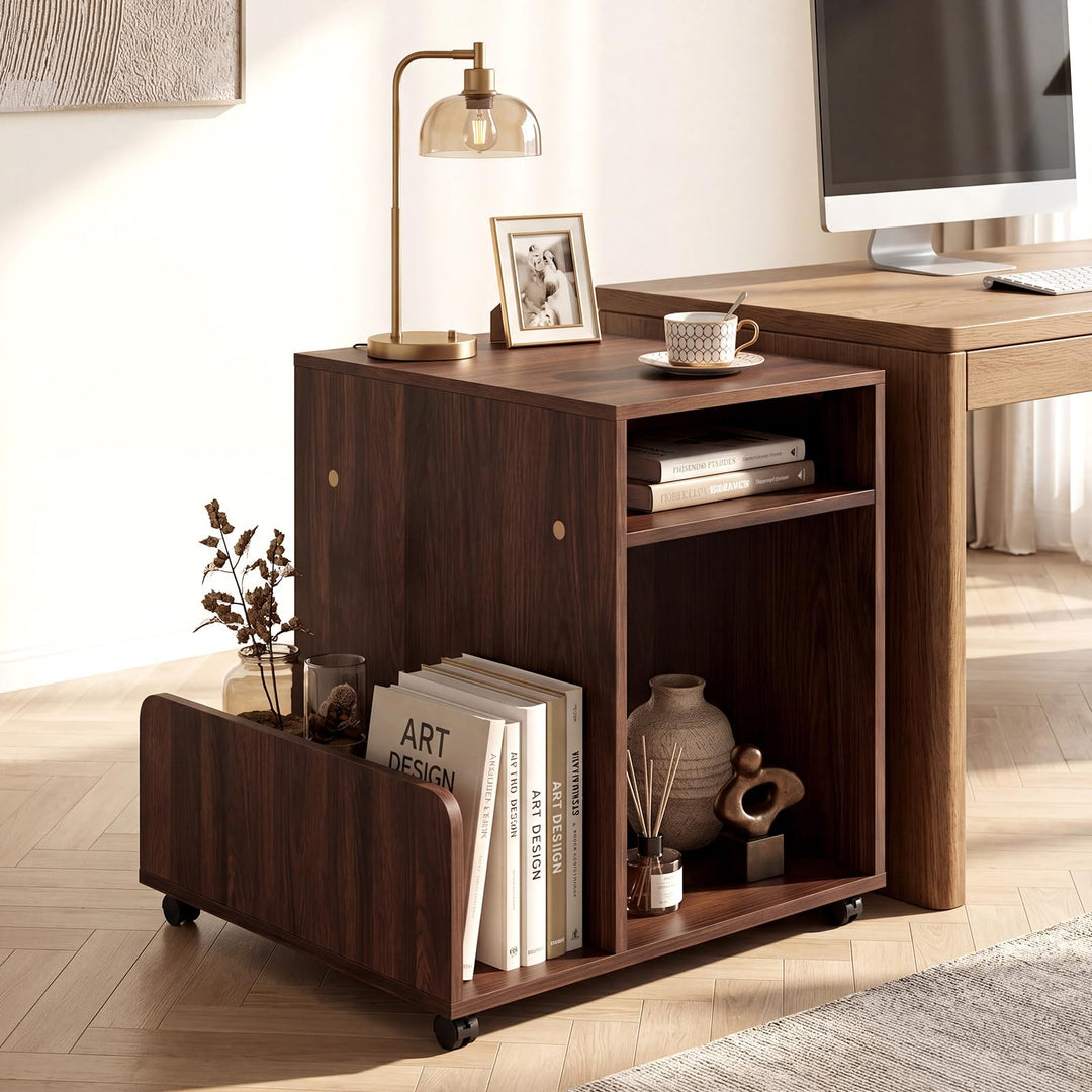 Giantex 3-Tier Rolling End Table w/Magazine Rack &amp; Open Storage Shelves (1/2)