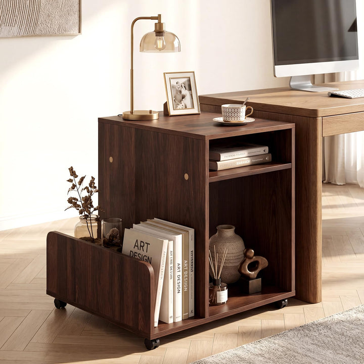 Giantex 3-Tier Rolling End Table w/Magazine Rack &amp; Open Storage Shelves (1/2)