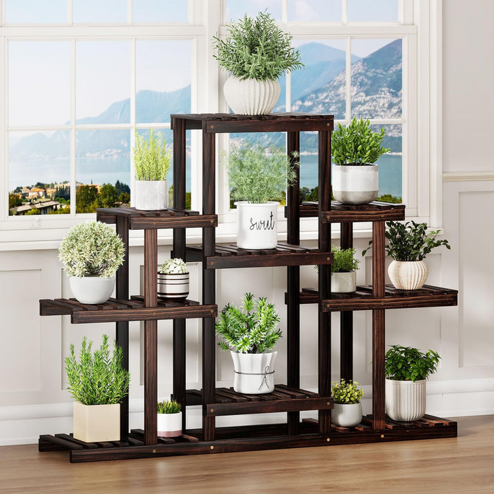 Giantex Plant Stand Indoor & Outdoor 6 Tier Wood Flower Pot Stand for Multiple Plants