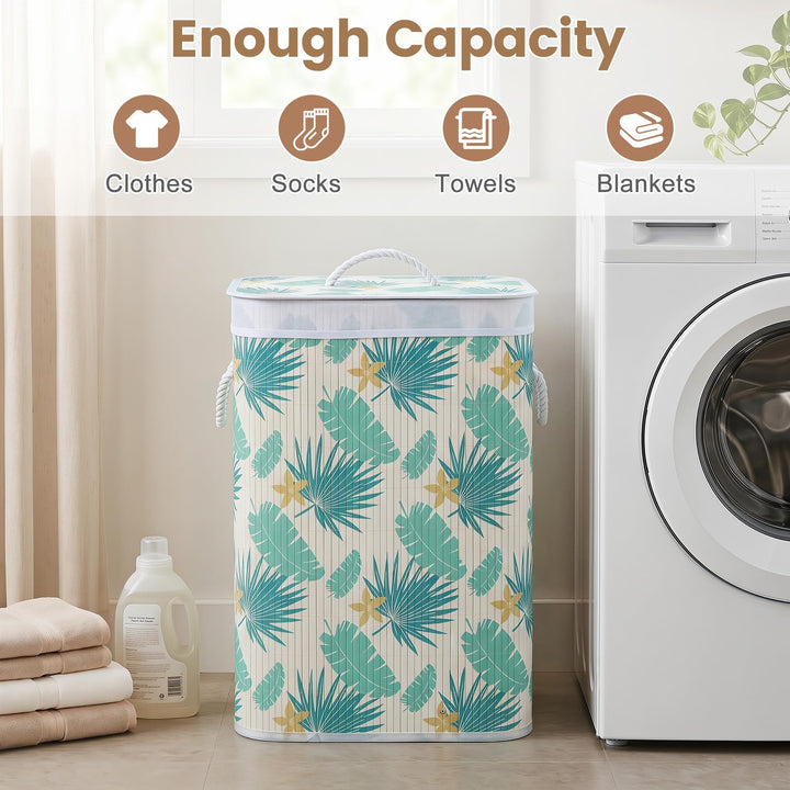 Giantex 19 Gal Bamboo Laundry Hamper w/Removable Liner &amp; Portable Handles
