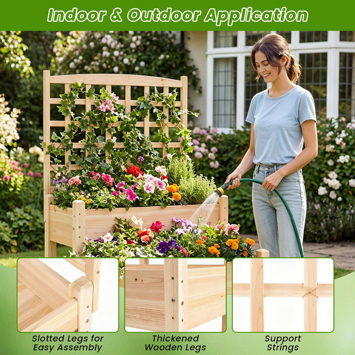 Giantex 2-Tier Raised Garden Bed with Trellis for Climbing Plants
