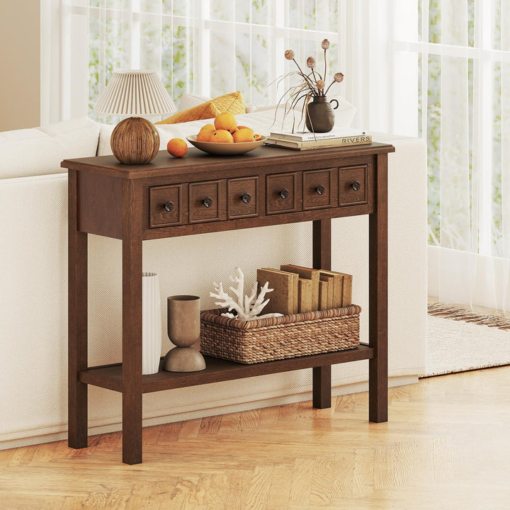 Giantex 38" Narrow Console Table with 2 Drawers & Bottom Open Shelf