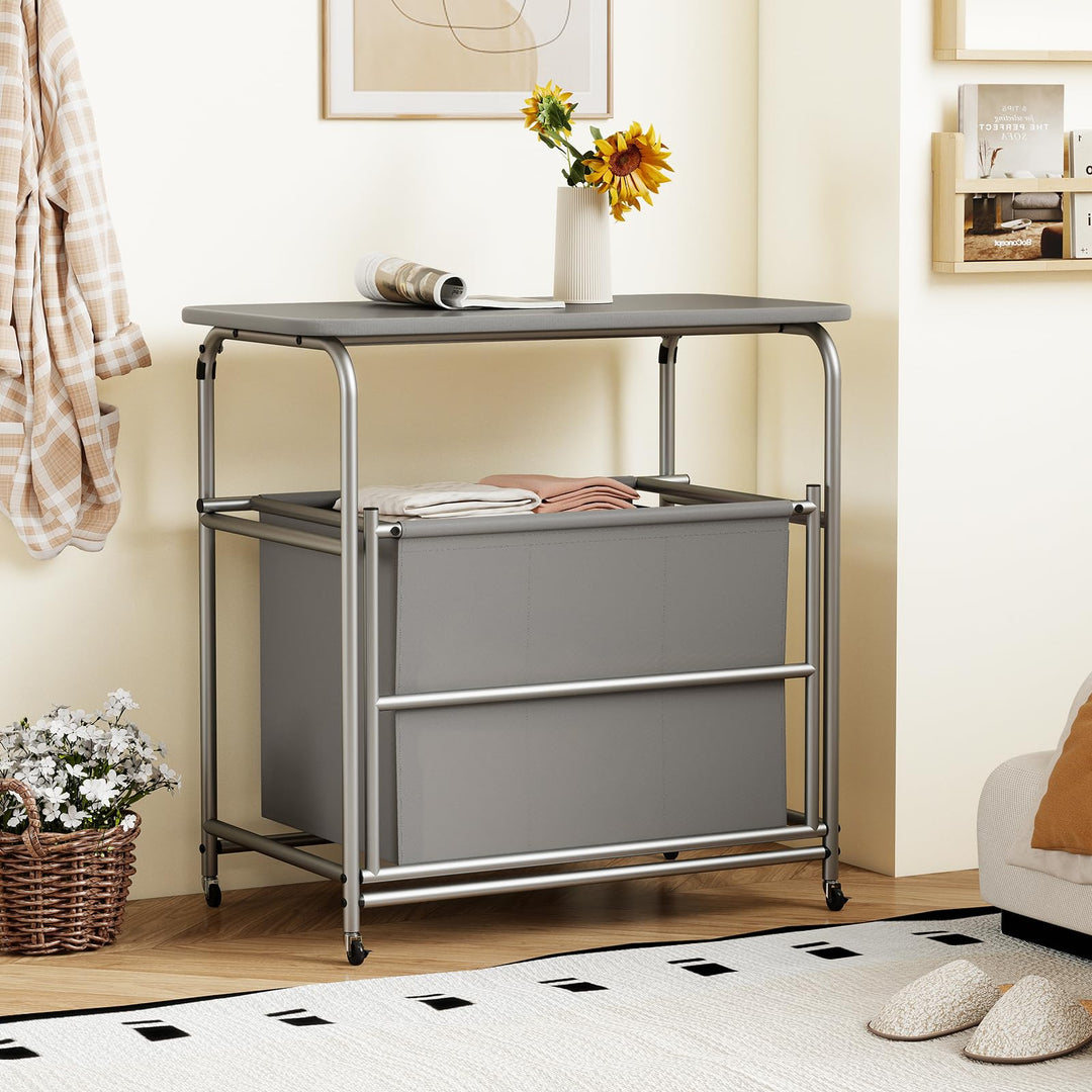 Giantex Laundry Sorter with Foldable Ironing Board 3 Section Tilt Out Laundry Hamper with Removable Bags