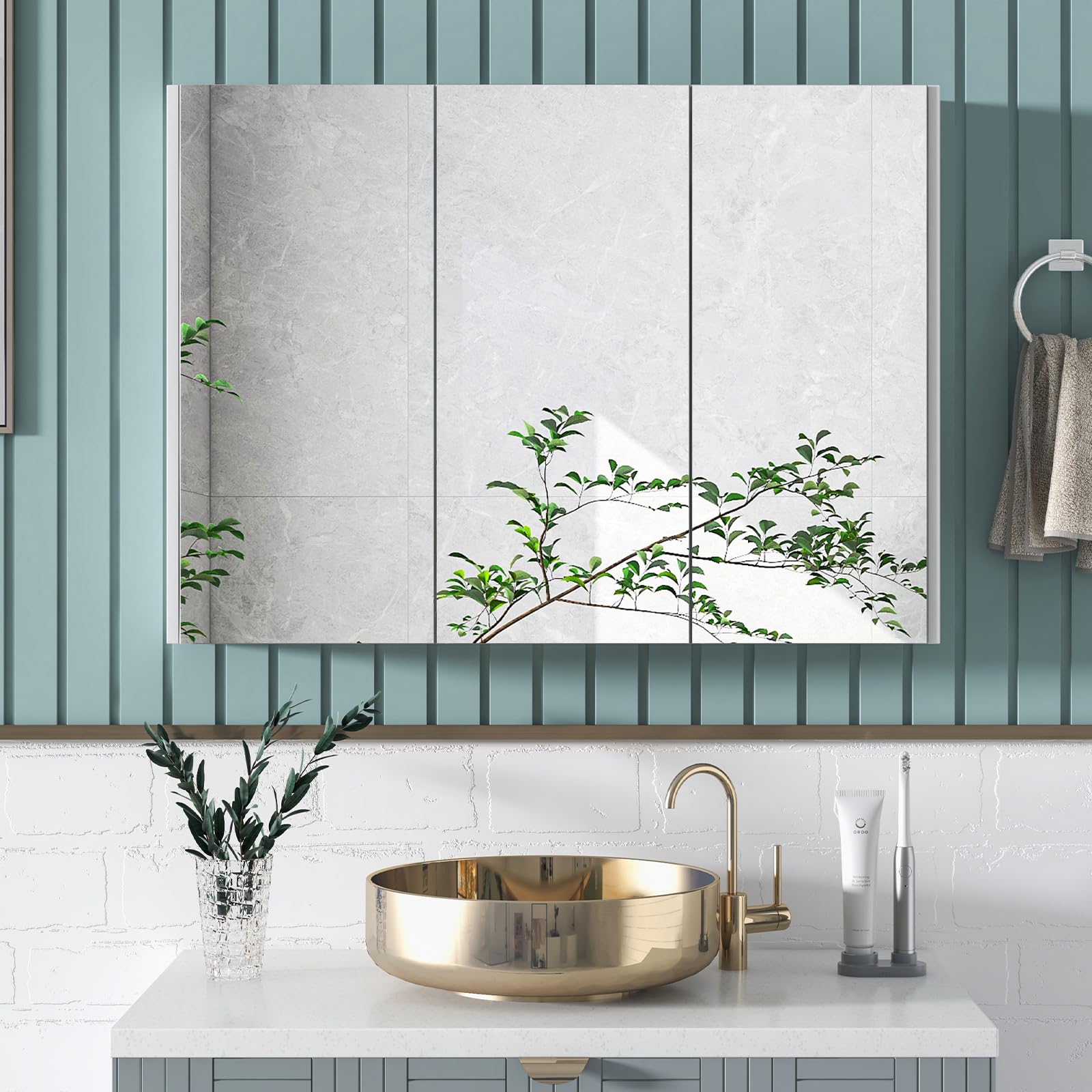 Giantex Bathroom Medicine Cabinet with Mirror - Extra Large Wall Mounted Cabinet with 3 Frameless Mirrored Doors