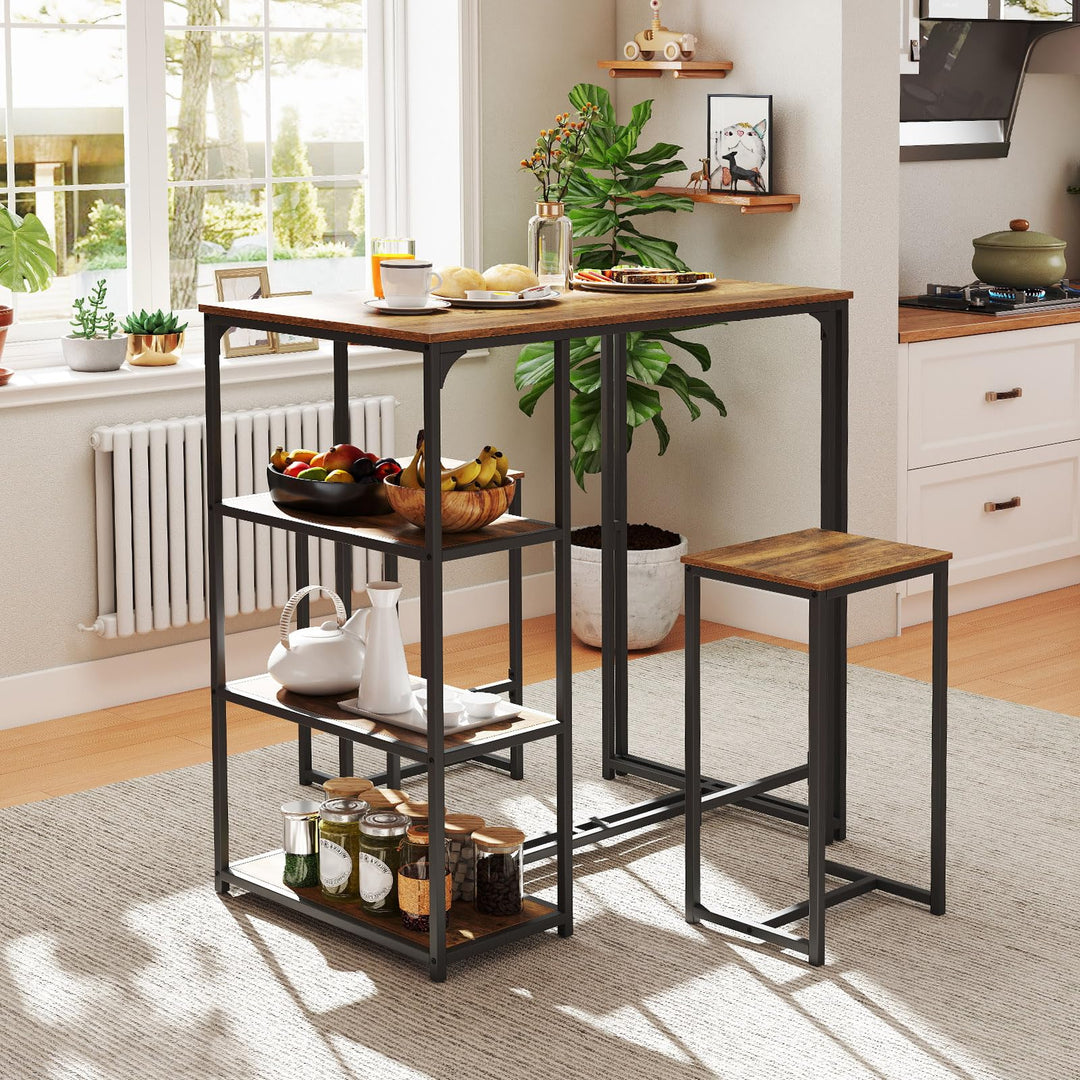 Giantex 3-Piece Dining Table Set for 2 Bar-Height Kitchen Table with 2 Stools