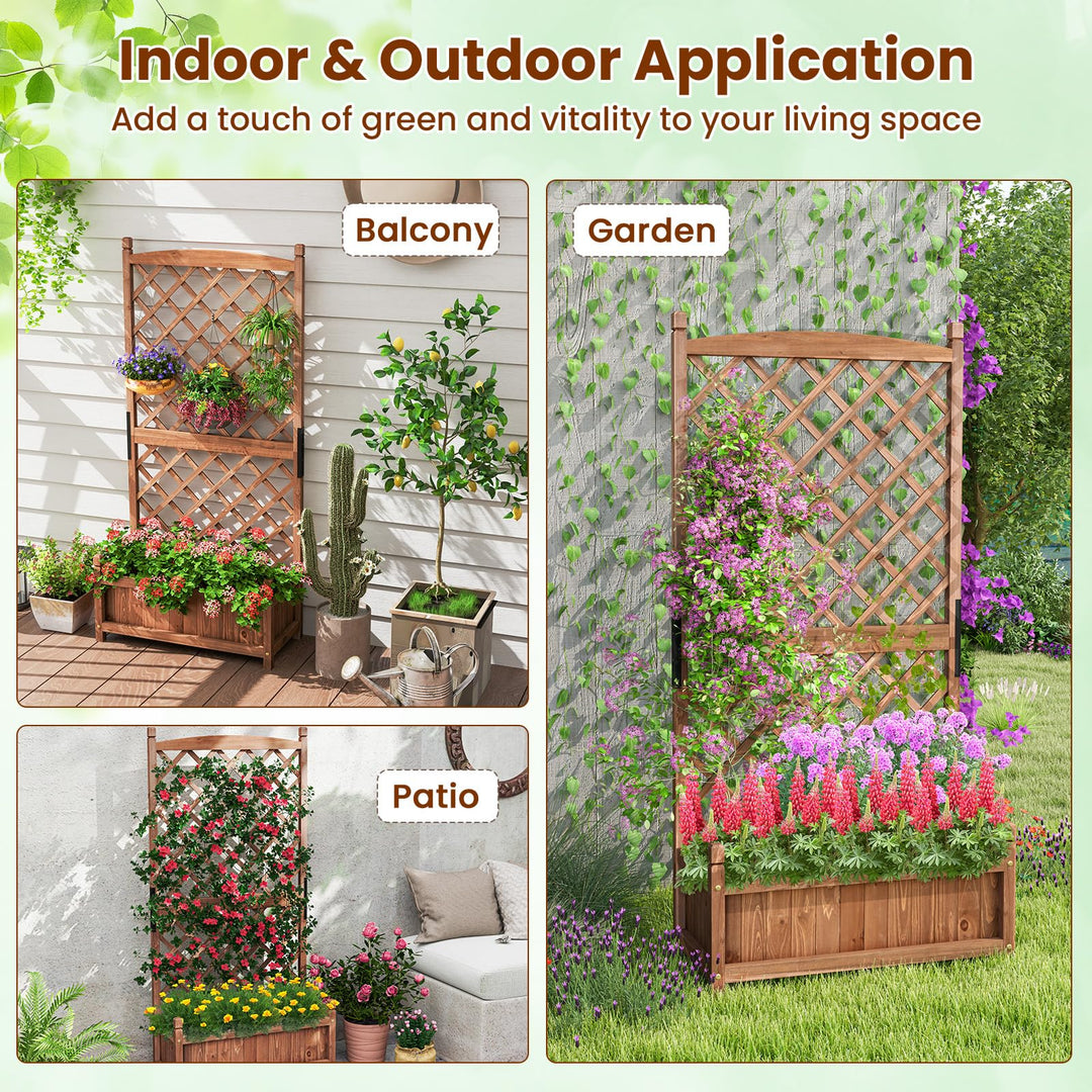 Giantex 60” Wooden Planter Container with Drainage Holes Trellis